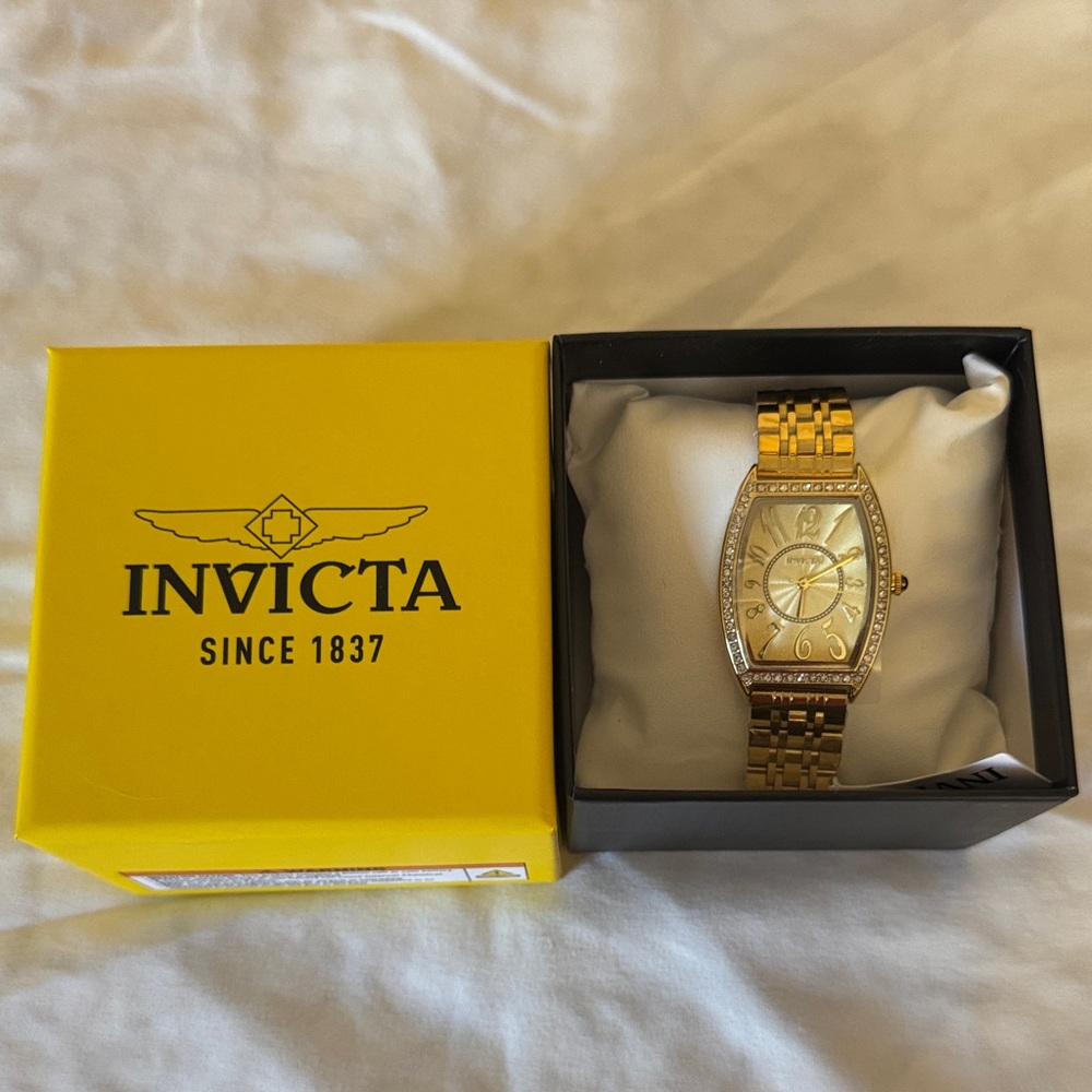 Invicta Gold-Tone Rhinestone Trim Rectangular women’s  Watch
